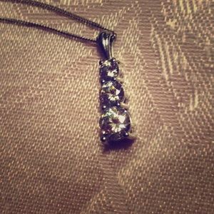three stone Crystal pendant and chain